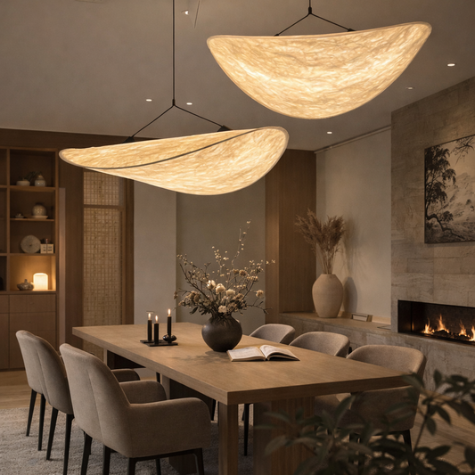 Two large, organic-shaped pendant lights