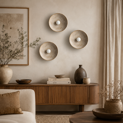 Three round wall-mounted light fixtures