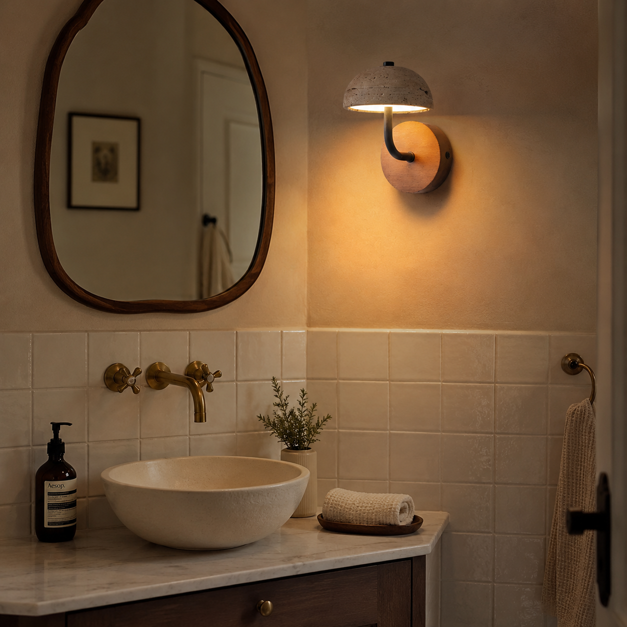 Travertine Mushroom Wall Lamp
