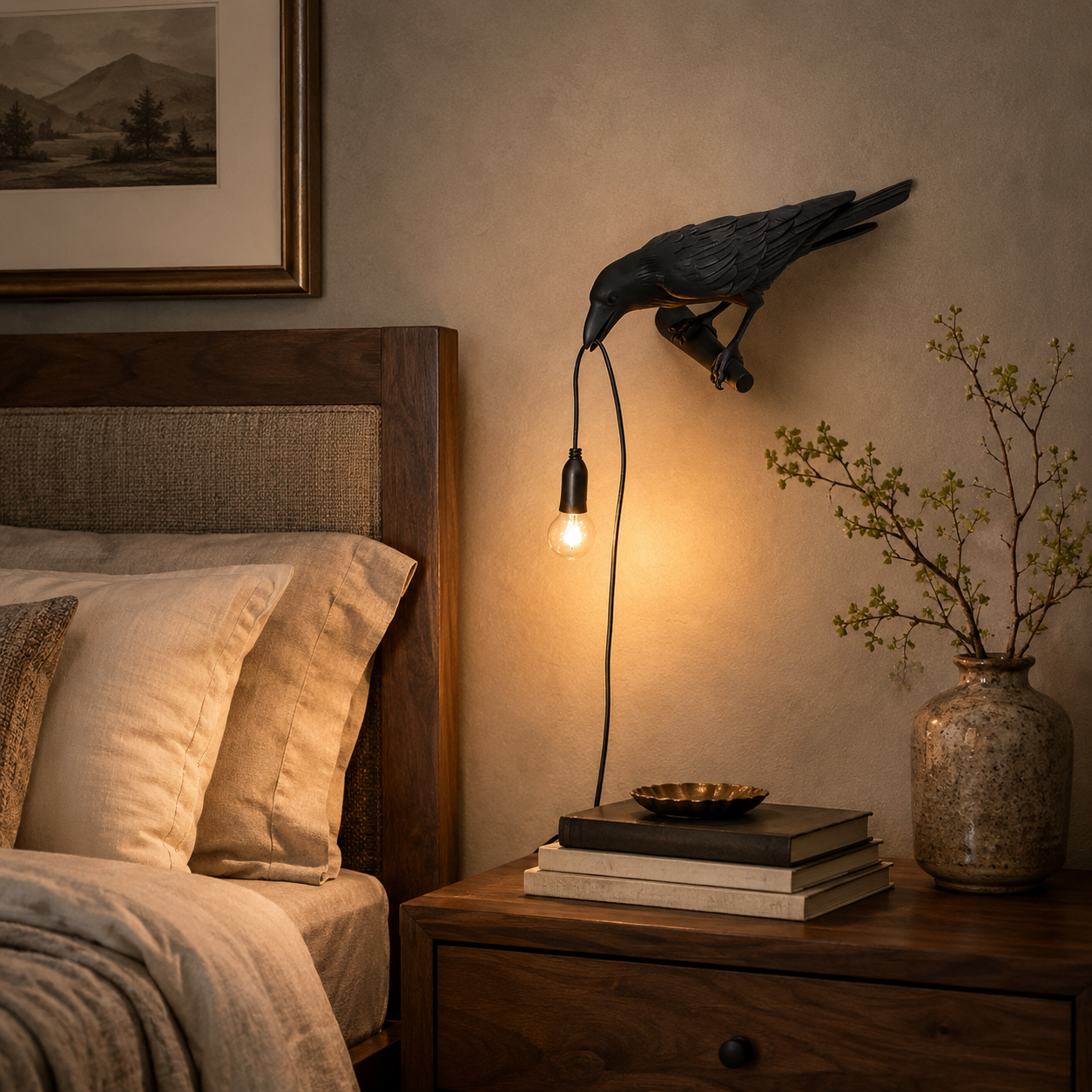 🎃 Gothic Lucky Crow Lamp
