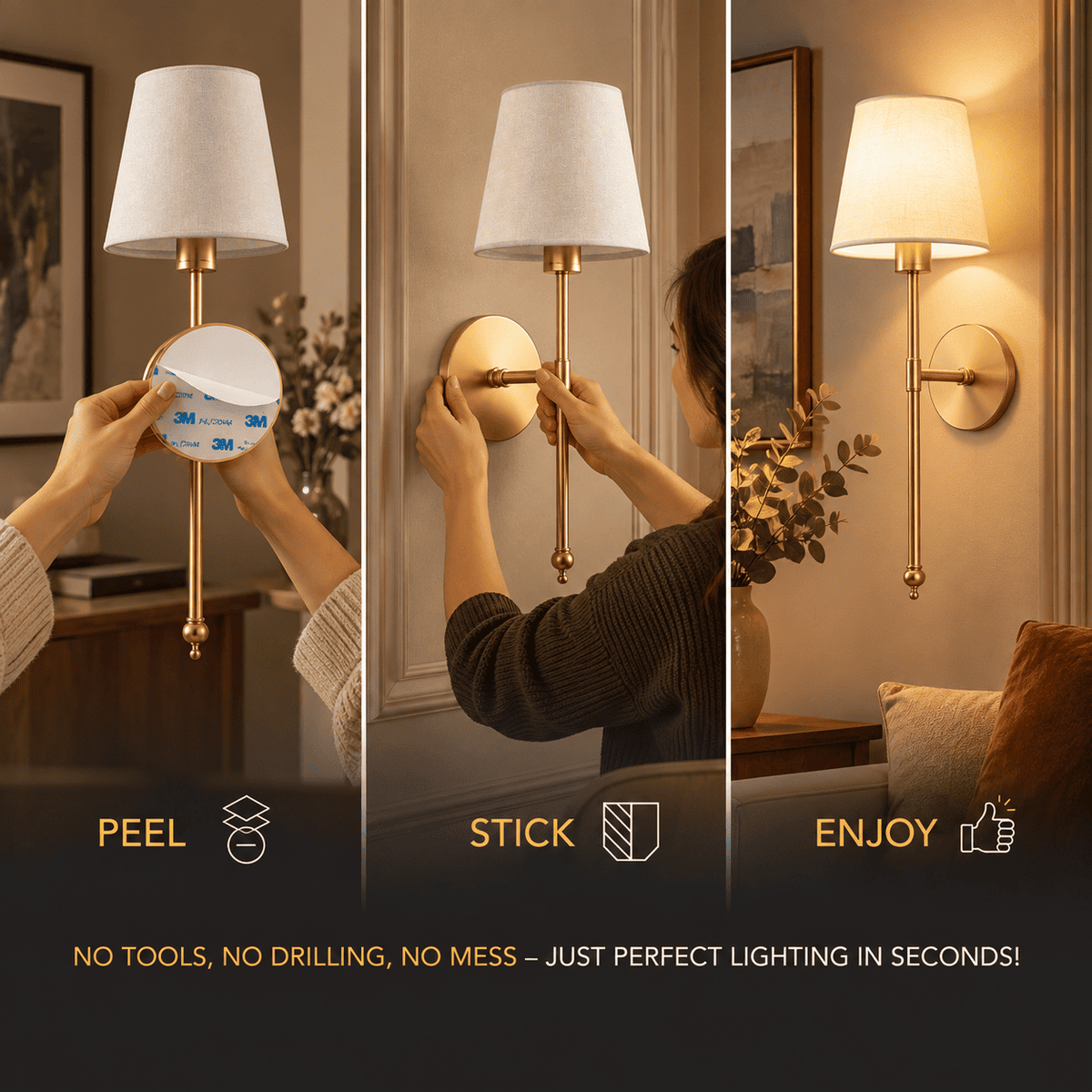 Battery Operated Peel & Stick Wall Sconces (Set of 2)
